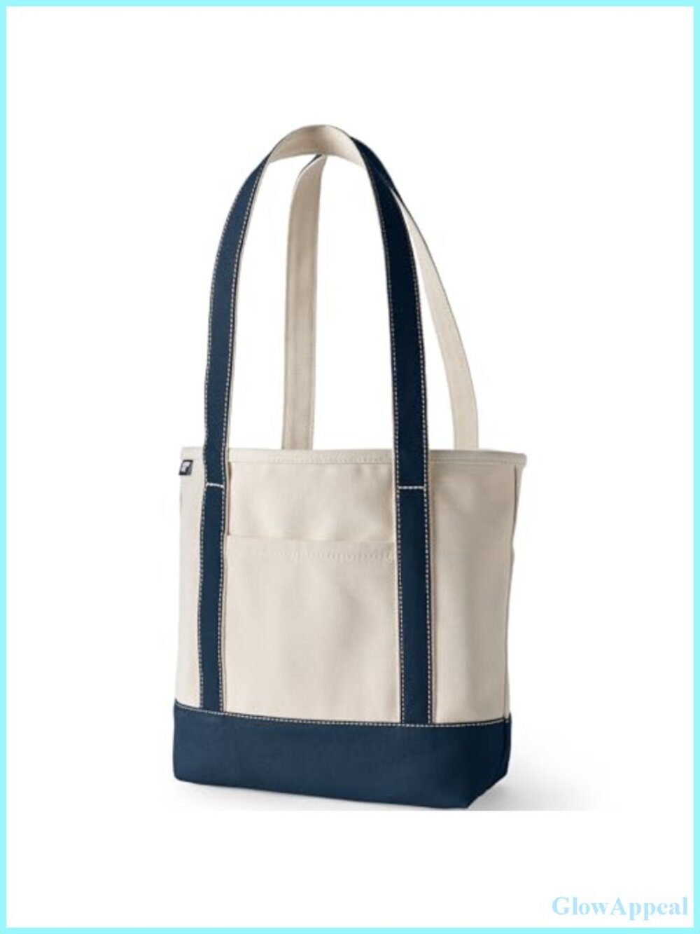 Canvas Tote Bag with Pockets Structured Base Long Handles